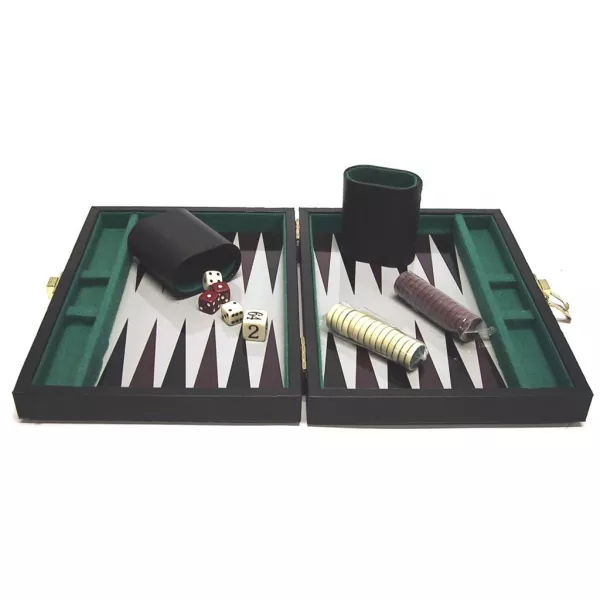 Backgammon társasjáték barna műbőr borítással