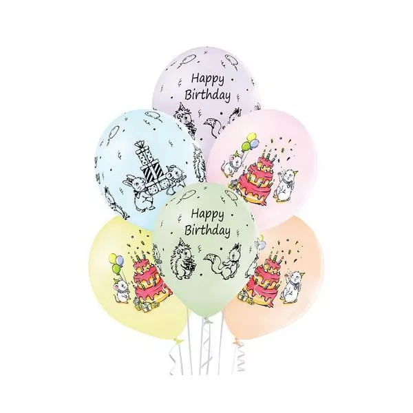 Set de 6 baloane cu model animale în culori asortate - 30 cm