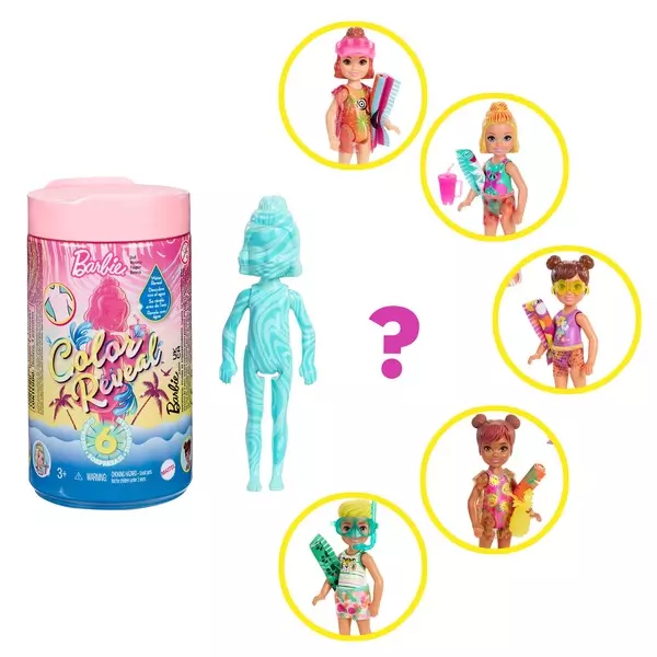 Barbie: Chelsea Color Reveal - Păpușă surpriză cu accesorii - seria Nisip și soare