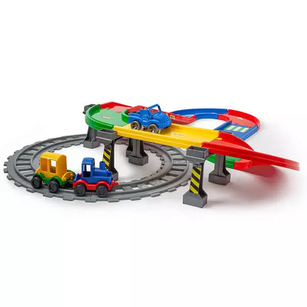 Wader: Play Tracks Railway - Set de joacă Cale ferată și autostradă, 3,4 m