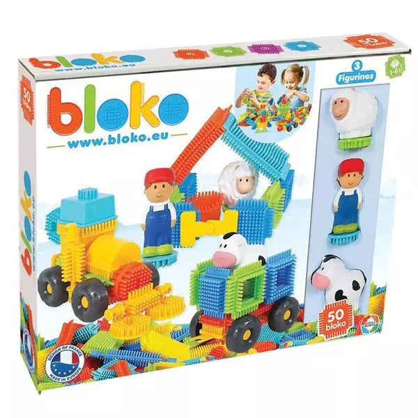 Bloko: blocuri de construcție cu țepi, cu roți și 3 figurine - 50 buc.