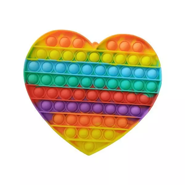 Pop it: Jucărie antistres din silicon - inimă uriașă, curcubeu