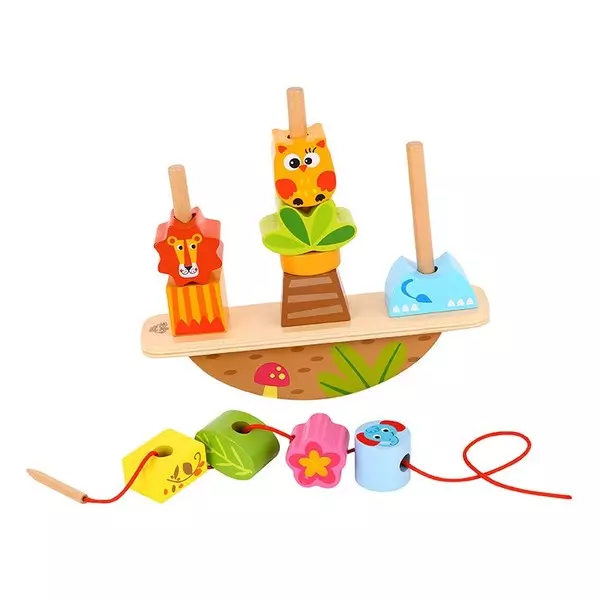 Tooky Toy: Állatos egyensúlyozó toronyépítő- és fűzős játék