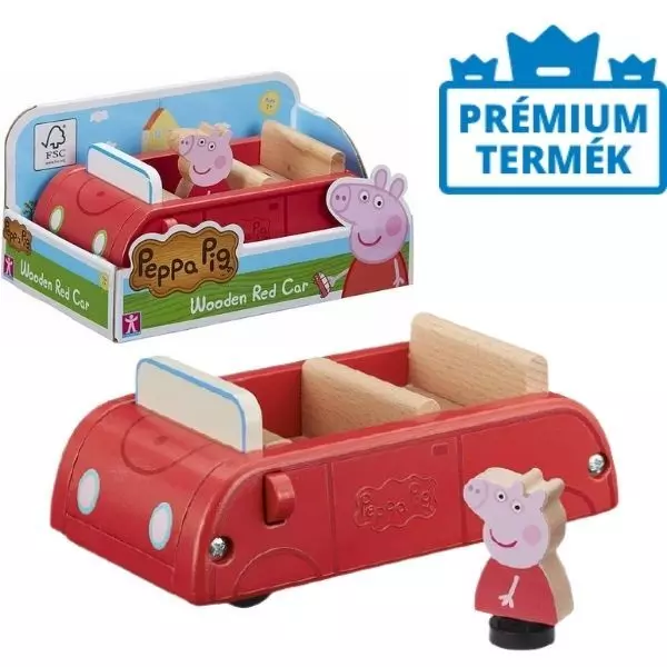 Peppa Pig: Mașinuță roșie din lemn cu Peppa