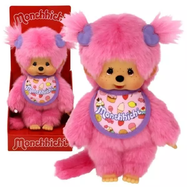 Păpuşă Monchhichi fetiță Candy îmbrăcat în roz - 20 cm
