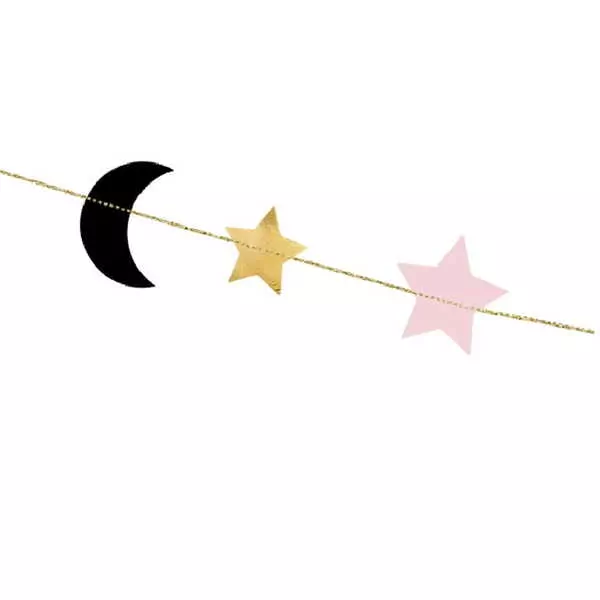 Csillag és hold formájú papír füzér - 190 cm