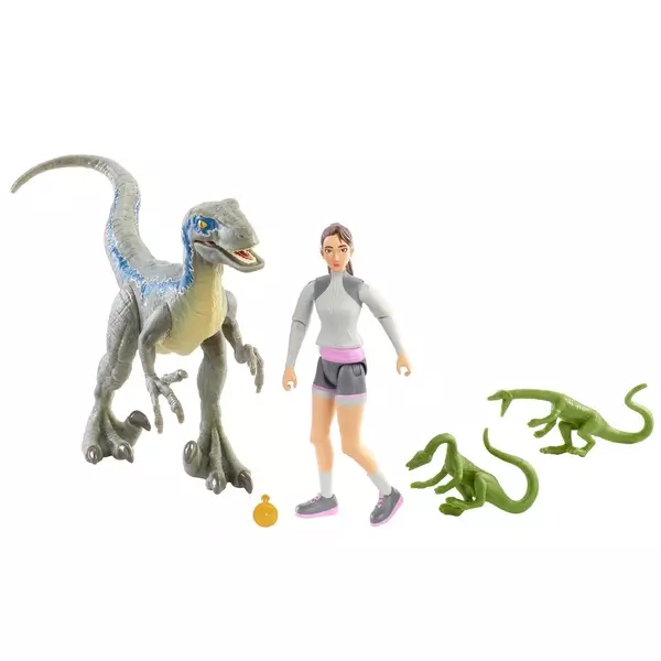 Jurassic World: Set de figurine - Yaz și Velociraptor Blue