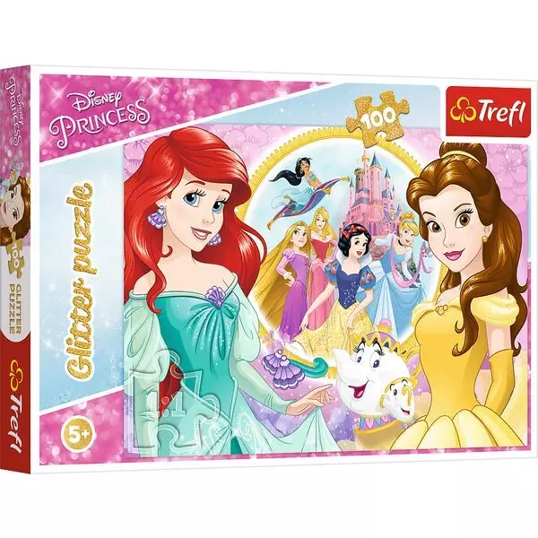 Trefl: Disney hercegnők csillámos puzzle - 100 darabos