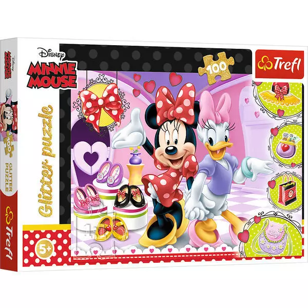 Trefl: Minnie Mouse și moda - puzzle cu glitter cu 100 de piese