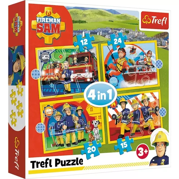 Trefl: Pompierul Sam - puzzle 4-în-1 de 12, 15, 20 și 24 de piese