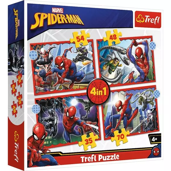 Trefl: Eroul Spiderman - puzzle 4-în-1 de 35, 48, 54, 70 de piese