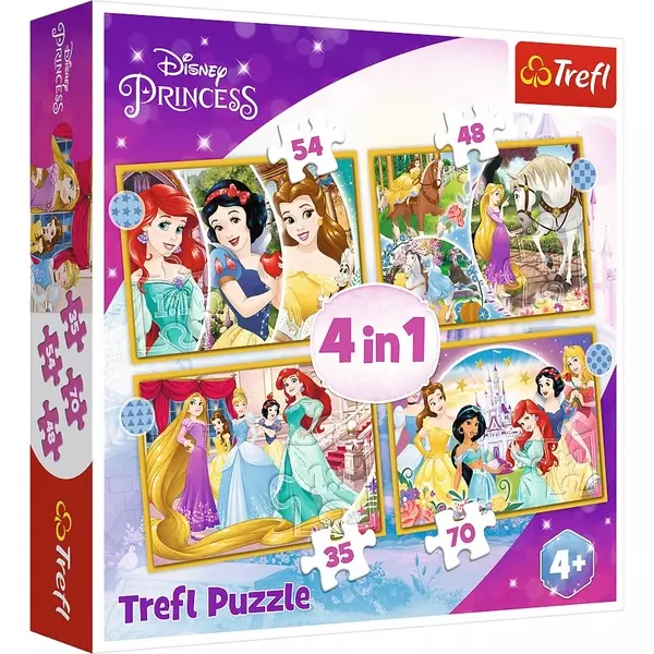 Trefl: Ziua fericită a prințeselor Disney - puzzle 4-în-1 de 35, 48, 54, 70 de piese