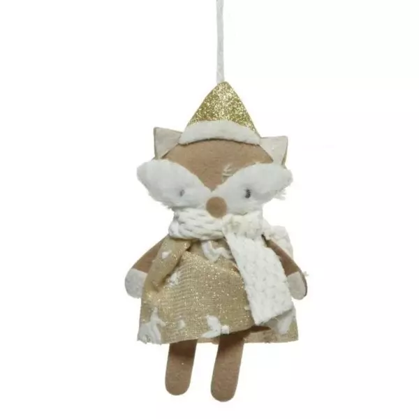 Karácsonyi dekoráció akasztóval, fehér-arany - 16 cm, róka