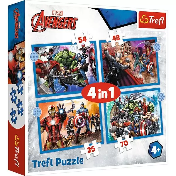 Trefl: Vingadores Corajosos 4 em 1 quebra-cabeça - 35, 48, 54, 70 peças