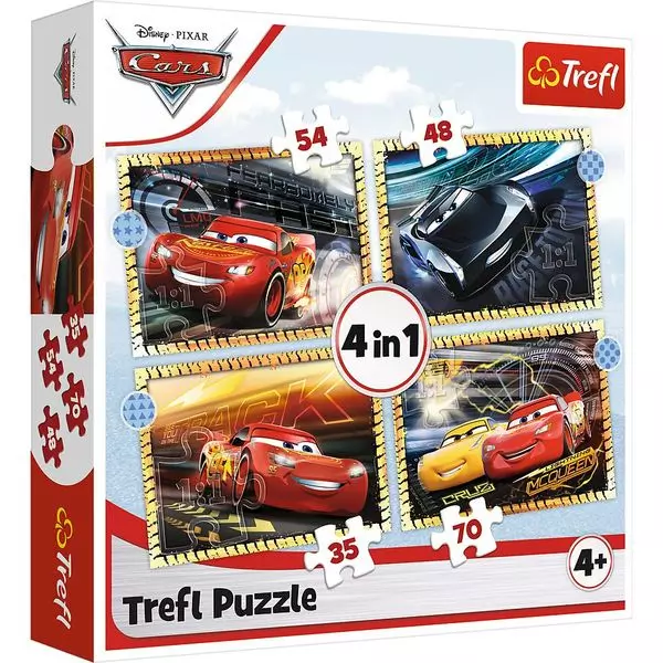 Trefl: Cars 3, Pe locuri, fiți gata, start! - puzzle 4-în-1 de 35, 48, 54, 70 de piese