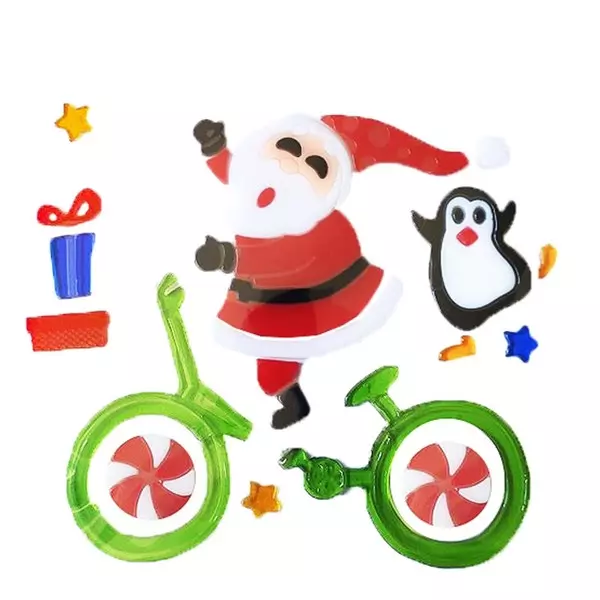 Moș Crăciun pe bicicletă - set de decorațiune gel pentru fereastră