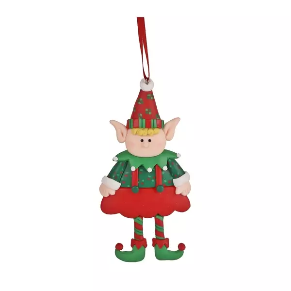 Figurină elf de crăciun, cu agățător - ceramică, 8 cm