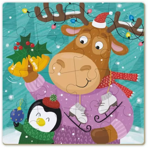 Dodo: Puzzle & Színező, karácsonyi szarvas és pingvin - 16 darabos