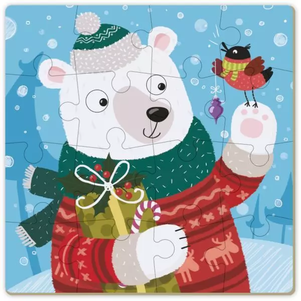 Dodo: Puzzle de colorat 2-în-1, 16 piese - Ursul de crăciun