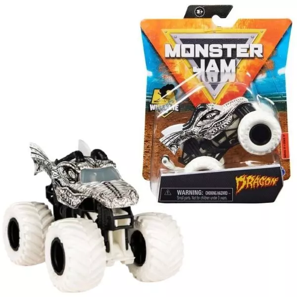 Monster Jam: Mașinuță Dragon cu accesoriu - alb