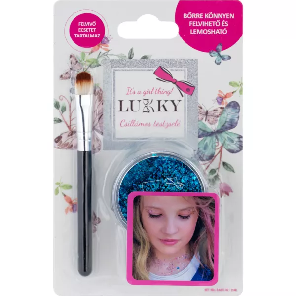 Lukky: Gel corporal com glitter - azul