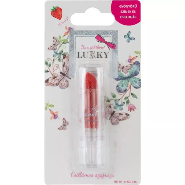 Lukky: Lápiz labial con brillo y aroma de fresa - rojo