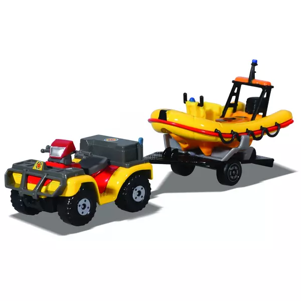 Pompierul Sam: Set de joacă vehicul și remorcă - quad și barcă cu motor