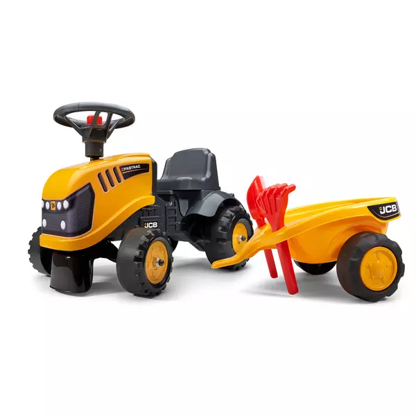 Falk: JCB tractor fără pedale, cu remorcă și accesorii - galben