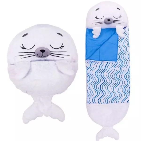 Happy Nappers: Pernă și sac de dormit 2-în-1 - Sammy, foca albă