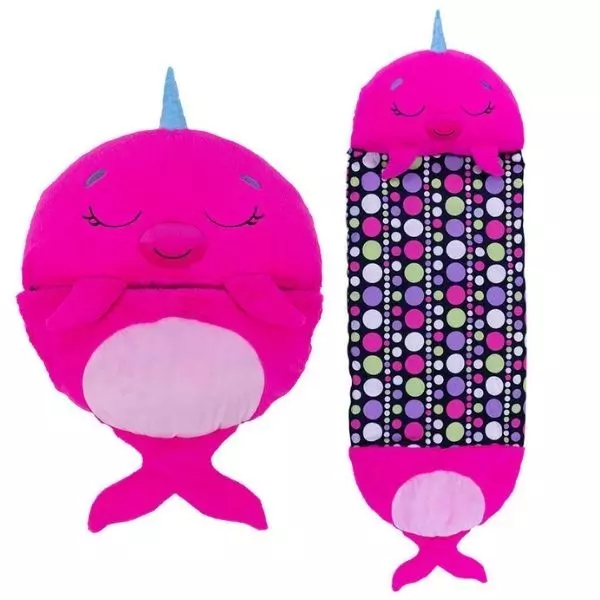 Happy Nappers: Pernă și sac de dormit 2-în-1 - Nelli, narvalul roz