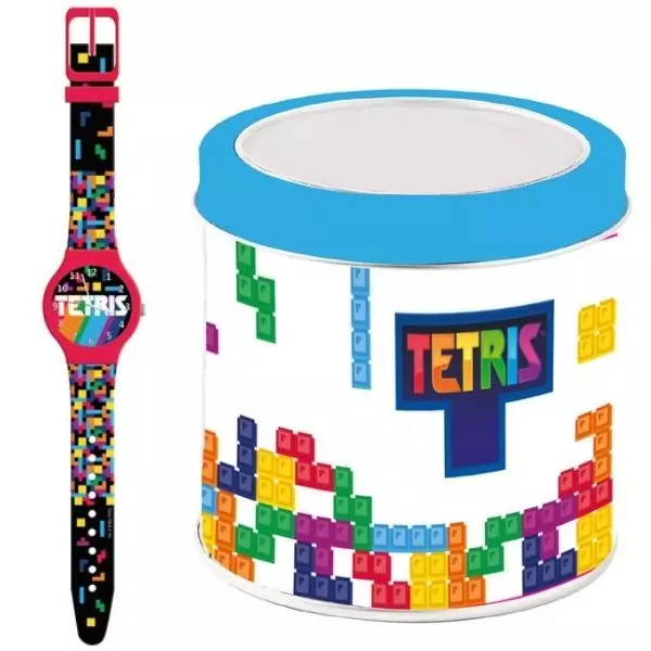 Ceas de mână cu model Tetris, în cutie de cadou din metal