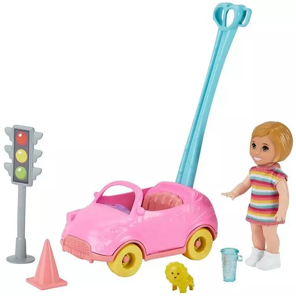 Barbie Skipper Babysitters: Set de joacă - Păpușă fetiță cu mașină