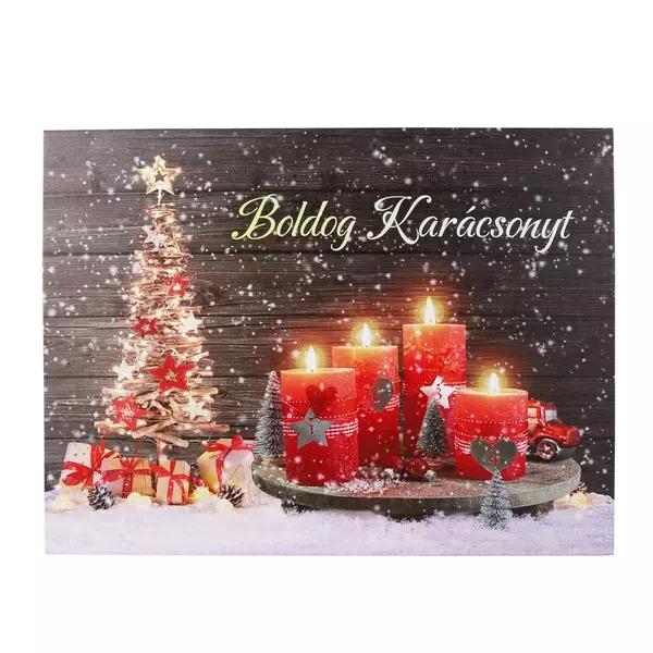 Tablou de crăciun cu LED-uri - Pom de crăciun cu coroniță d advent și inscripția Boldog Karácsonyt