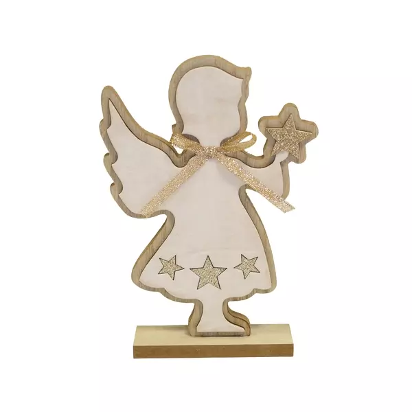 Decorațiune de crăciun Siluetă înger pe piedestal, lemn - 20 x 15 cm