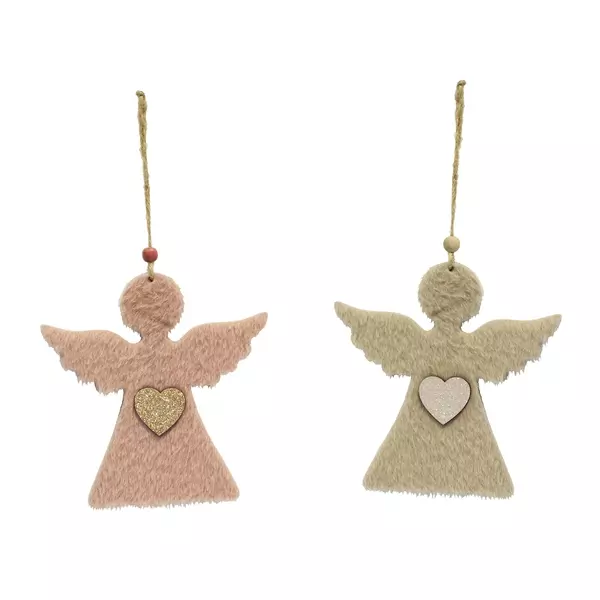 Ornament de brad Înger din pâslă cu inimioară, cu agățător- diferite