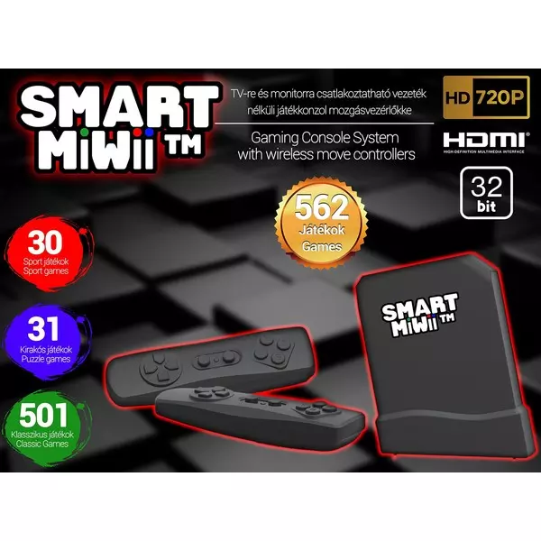 SMART MiWii vezeték nélküli játékkonzol, mozgásvezérlőkkel és 562 db játékkal