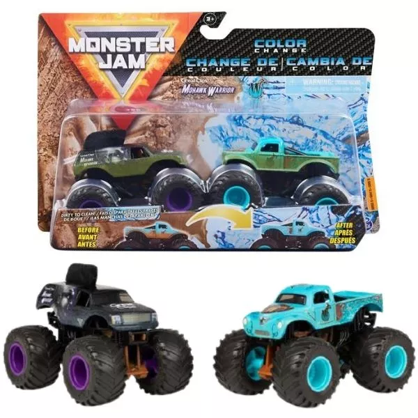 Monster Jam: Mohawk Warrior și W - set cu 2 mașinuțe culori schimbătoare