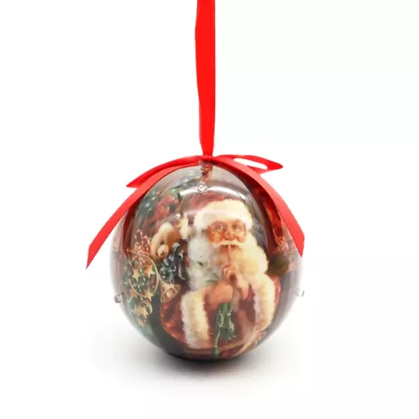 Karácsonyfa dísz, gömb alakú, LED-es - Mikulás mintával
