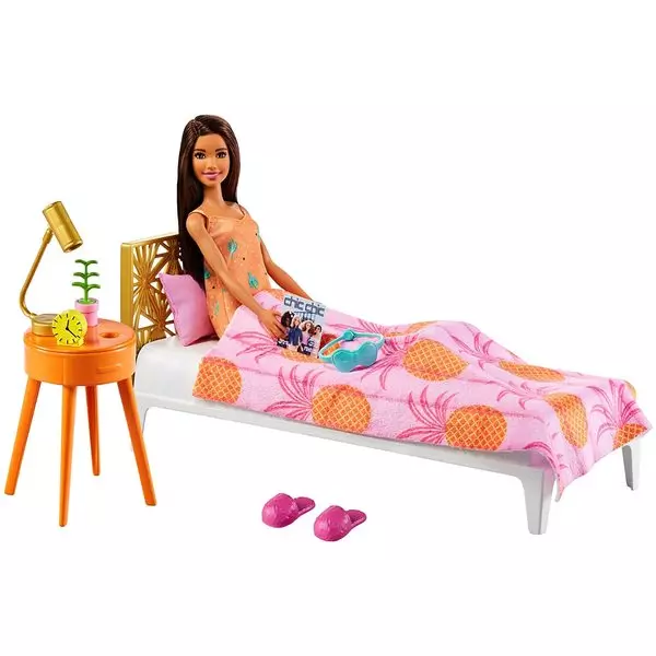 Barbie: Set de joacă Dormitor cu păpușă Barbie și accesorii