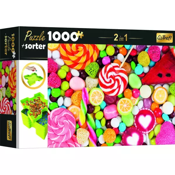 Trefl: Színes cukorkák puzzle - 1000 darabos + szortírozó tálca