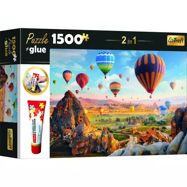 Trefl: Baloane cu aer cald - puzzle cu 1500 de piese + adeziv cadou