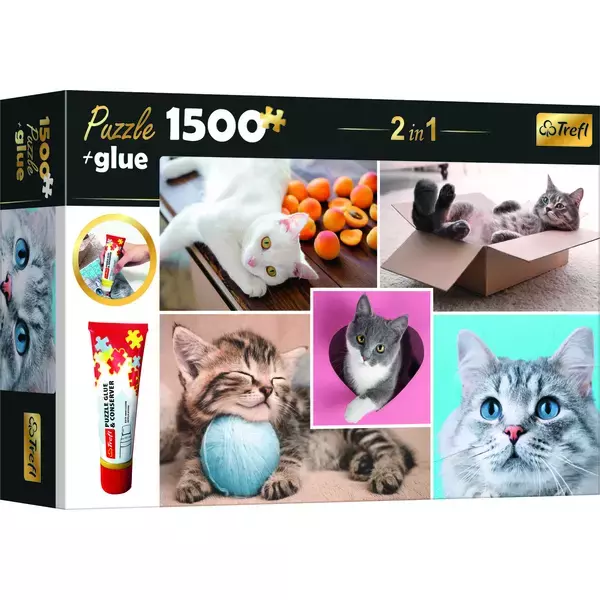 Trefl: Pisici - puzzle cu 1500 de piese + adeziv cadou