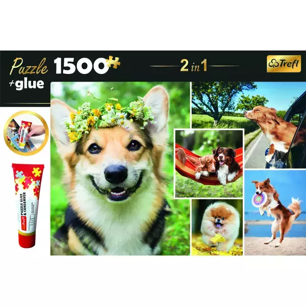 Trefl: Câini - puzzle cu 1500 de piese + adeziv cadou