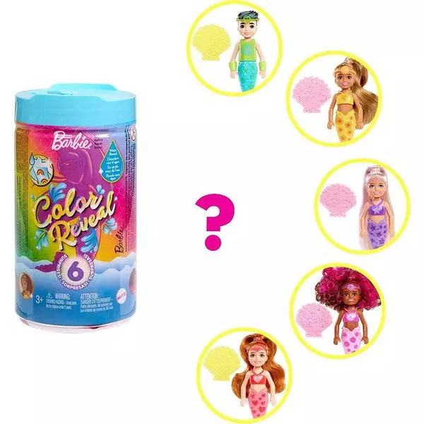 Barbie Color Reveal: Chelsea Szivárványsellő baba meglepetés csomag