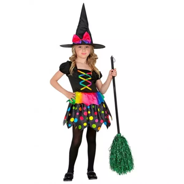 Costum Vrăjitoare, colorat - 128 cm pentru copii de 5-7 ani