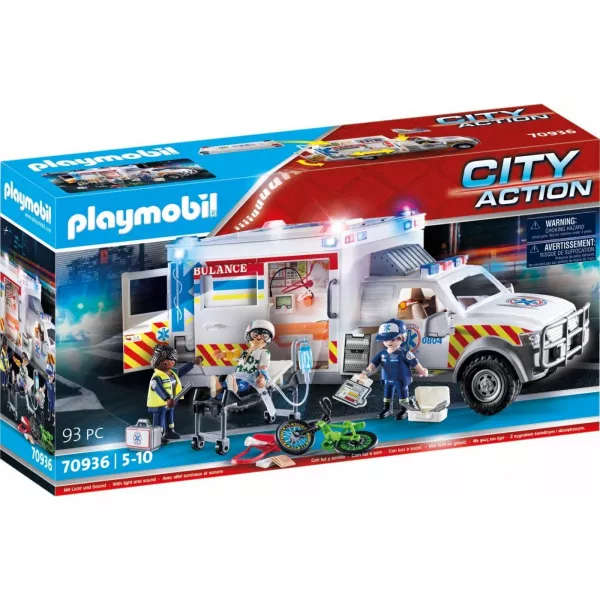 Playmobil: Amerikai típusú mentő autó fénnyel és hanggal 70936