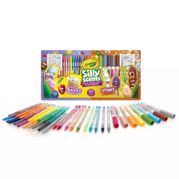Crayola: Set cu instrumente de scris parfumate și cartonașe caractere - 55 piese