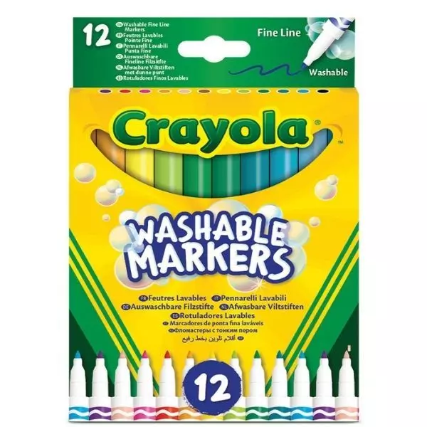 Crayola Washable Markers: Lemosható, vékonyhegyű filctoll készlet - 12 db-os