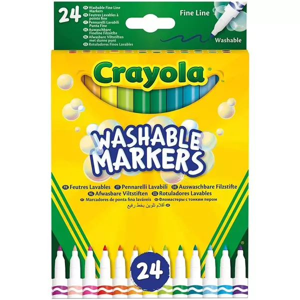 Crayola Washable Markers: Lemosható, vékonyhegyű filctoll készlet - 24 db-os