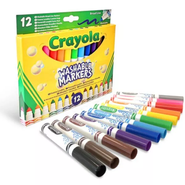 Crayola: Conjunto de marcadores laváveis de ponta grossa - 12 unidades